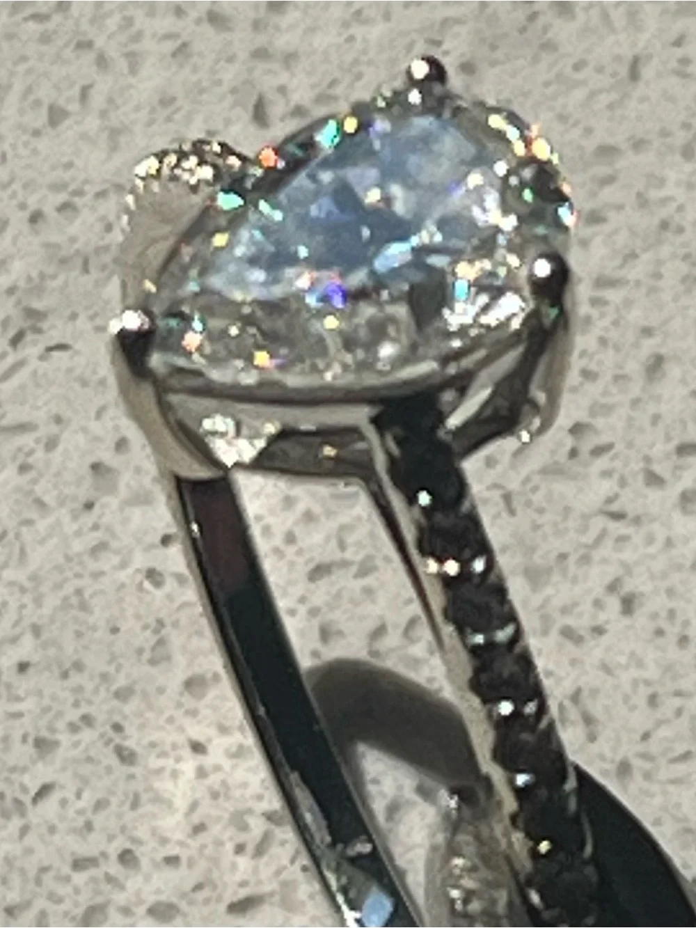 14k White Gold Pear-Shaped Moissanite Pavé Engagement Ring